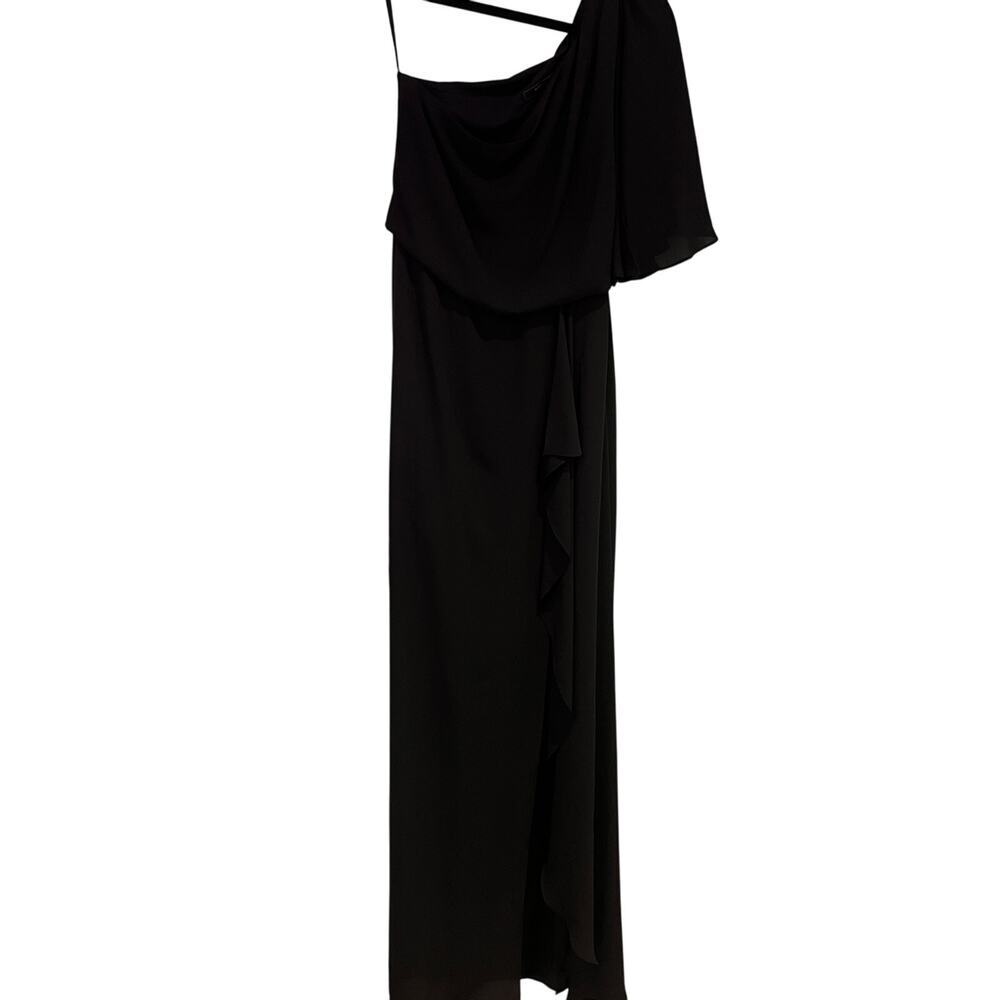 Bcbgmaxazria Black Chiffon One Shoulder Maxi Dress Sz 2